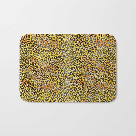 Yellow Leopard Print Bath Mat