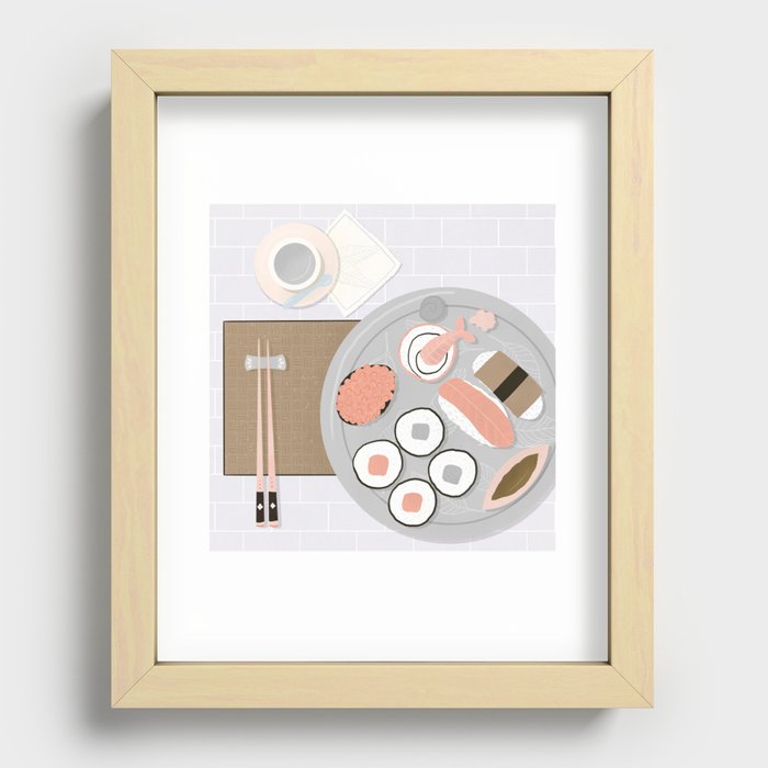 Sushi platter flatlay - muted palette Recessed Framed Print