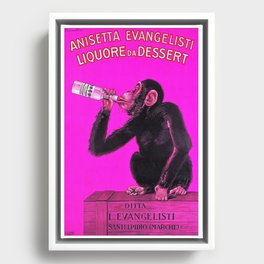 Vintage Drunken Monkey Anisette Anisetta Evangelisti Italian Dessert Liquor aperitif advertising poster in pink Framed Canvas