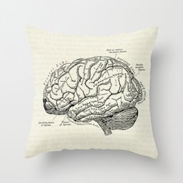 Vintage medical illustration of the human brain Throw Pillow