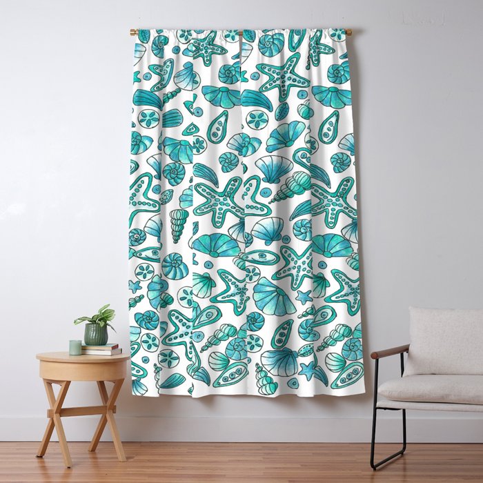 Turquoise Seashells Blackout Curtain By Cynh Society6