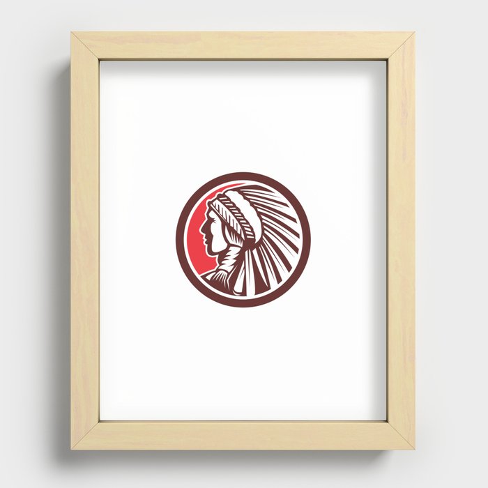 Native American Warrior Chief Circle Recessed Framed Print