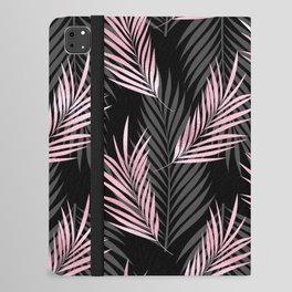 Pretty Girly Palm Leaves Pink Black Pattern iPad Folio Case