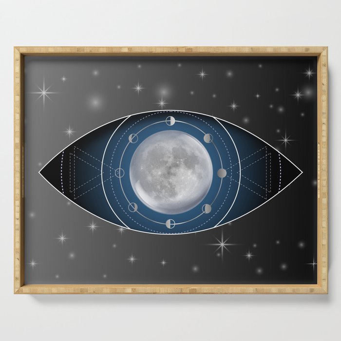 Third eye moon phases esoteric spiritual symbol silver	 Serving Tray