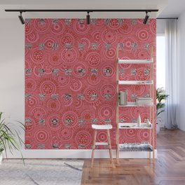 Red Circles with Solid Squares Wall Mural