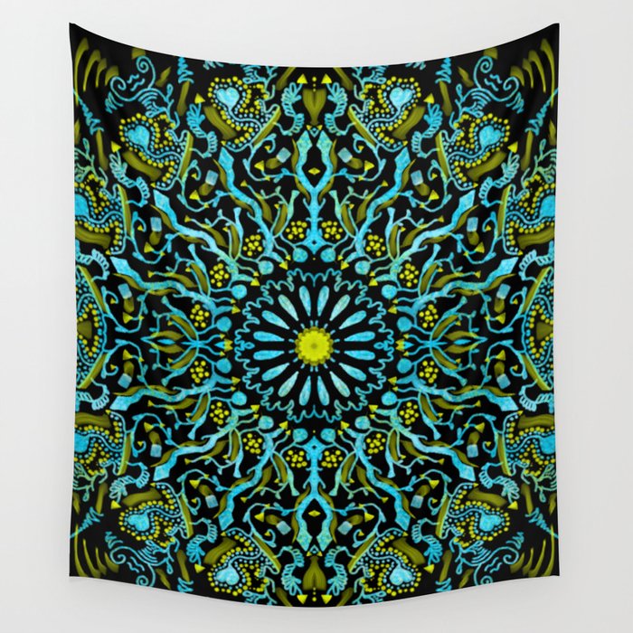 Turquoise Roots Mandala Wall Tapestry