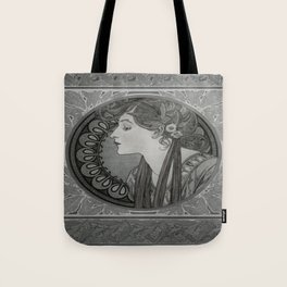 Alphonse Mucha Laurel  (1860 – 1939) black, white  Tote Bag