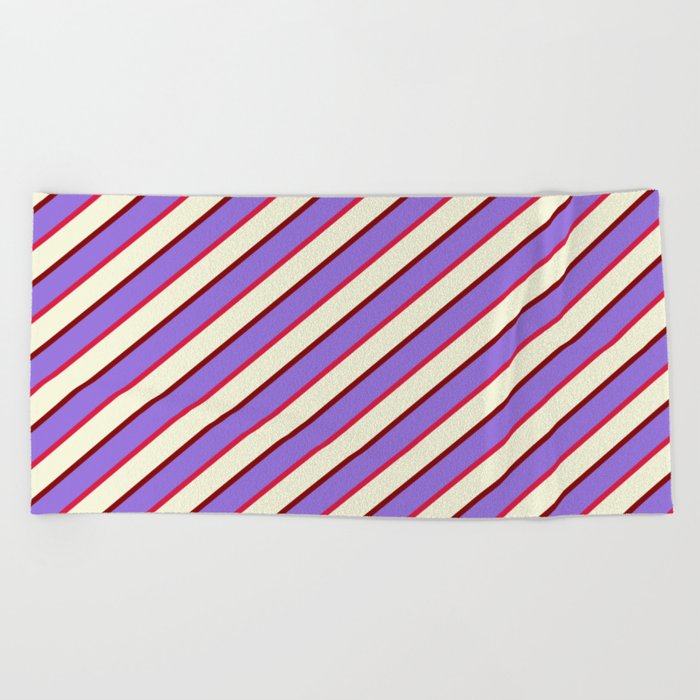Purple, Crimson, Beige, and Maroon Colored Lined/Striped Pattern Beach Towel