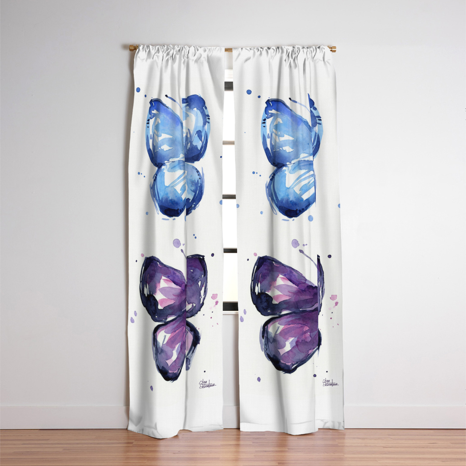 Butterflies Watercolor Blue And Purple Butterfly Blackout Curtain