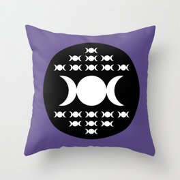 Triple Moon Goddess - White, Black and Ultra Violet Throw Pillow