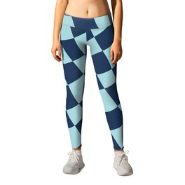 Abstract Warped Checkerboard pattern - Space Cadet and Crystal Leggings