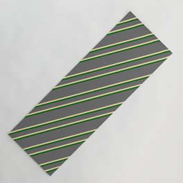 [ Thumbnail: Dim Grey, Beige & Dark Green Colored Striped/Lined Pattern Yoga Mat ]