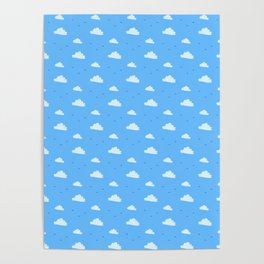 Clouds on a Blue Sky Poster | Cloud, Digital, Blue, Adorable, Clouds, Watercolor, Graphicdesign, Elegant, Simple, Pattern 