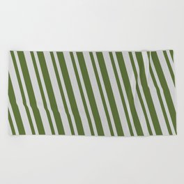 [ Thumbnail: Light Gray & Dark Olive Green Colored Lines/Stripes Pattern Beach Towel ]