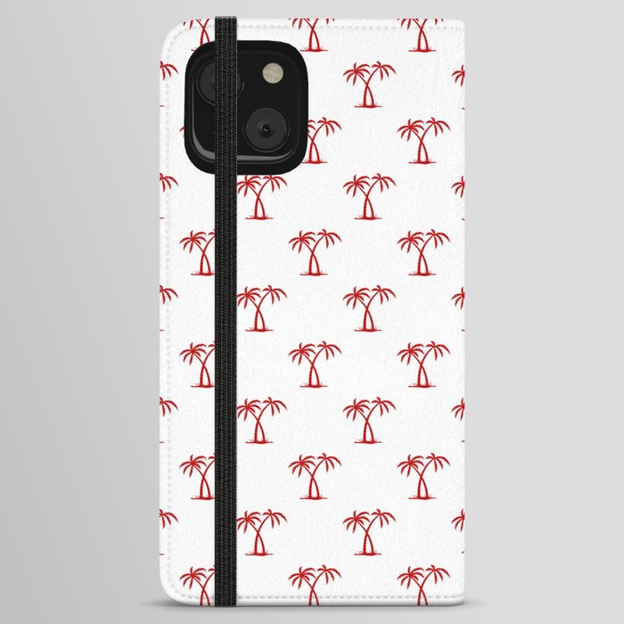 Red Palm Trees Pattern iPhone Wallet Case