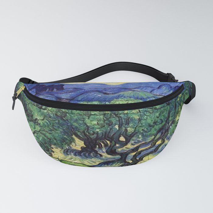 Starry Night in the Alpine Mountains over Olive Tree grove landscape painting by Vincent Van Gogh Fanny Pack