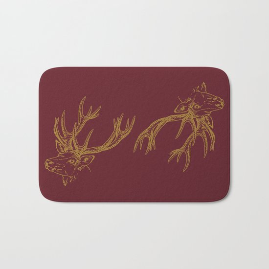 Deer Burgundy Gold Bath Mat