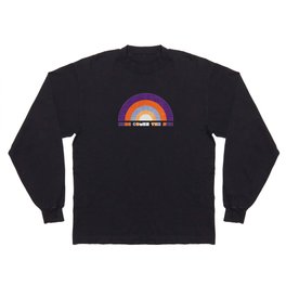 Here comes the sun // purple violet and orange 70s inspirational groovy geometric suns Long Sleeve T-shirt