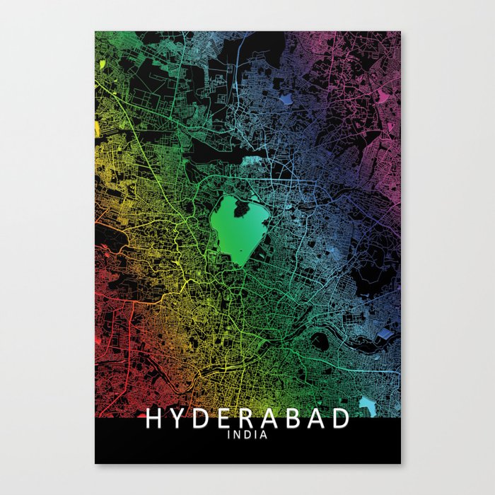 Hyderabad, India, City, Map, Rainbow, Map, Art, Print Canvas Print by
