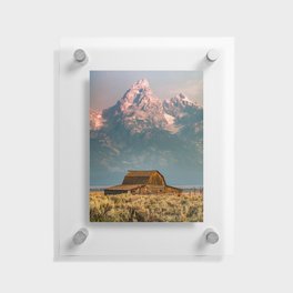 Towering Mountain Peaks Of Grand Tetons And Mormon Row Barn Floating Acrylic Print