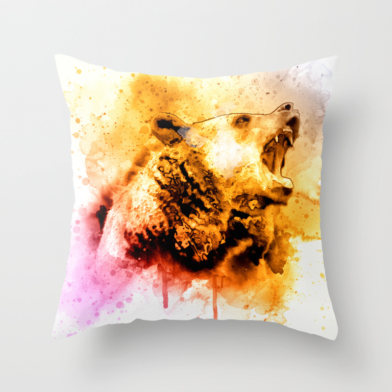 Watercolor Bear Roaring Bear Rustic Bear Art Cabin Decor Throw