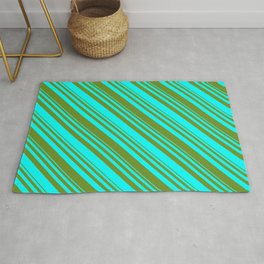 [ Thumbnail: Aqua & Green Colored Lined Pattern Rug ]