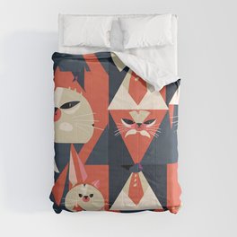 Cat Lover Gift | Grumpy Grey Kitten Abstract Cat Pattern Comforter