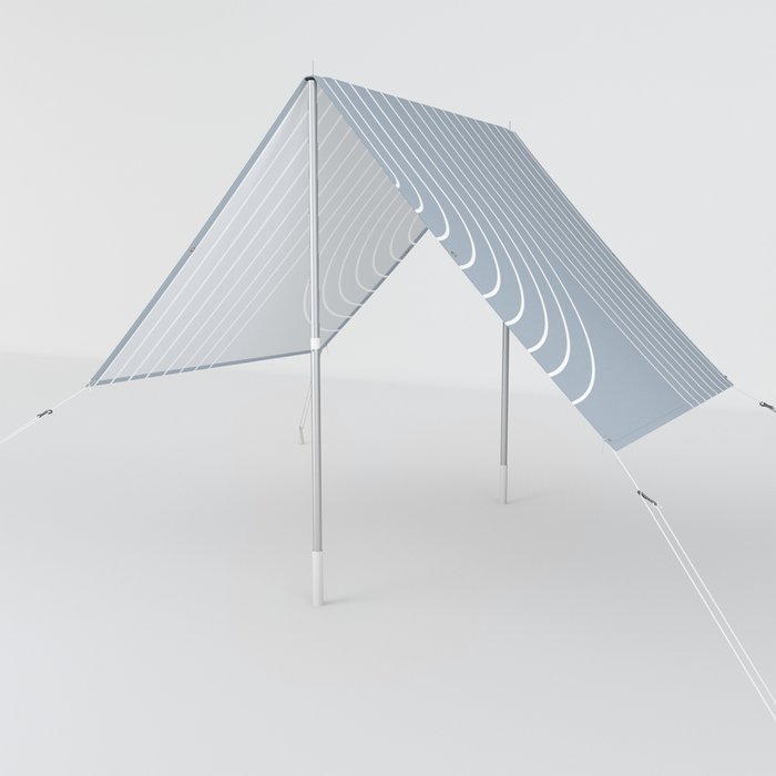 Minimal Line Curvature LXXVII Natural Blue Mid Century Modern Arch Abstract Sun Shade