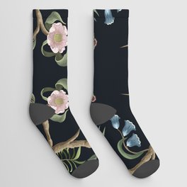 Chinoiserie Dark Oriental Floral Socks