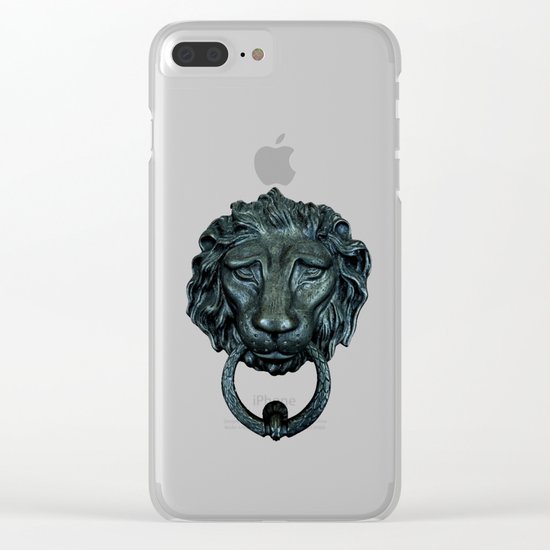 Vintage bronze lion door knocker Clear iPhone Case