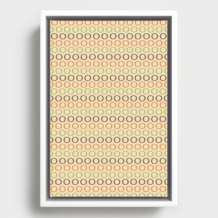 Inky Dot Stripes Minimalist Pattern in Retro 70s Cream Beige Brown Orange Green Framed Canvas