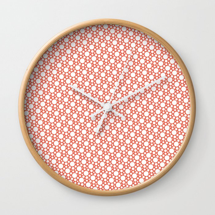 Polka Dot Pattern Vintage White Dots On Red Melon Boho Aesthetic Wall Clock