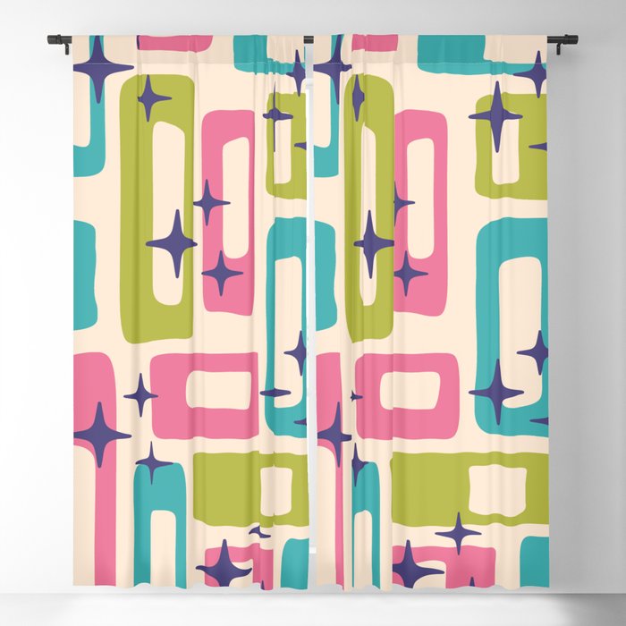 Retro Mid Century Modern Abstract Pattern 927 Pink Chartreuse Turquoise Blackout Curtain
