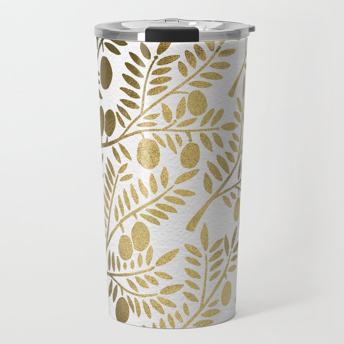 Gold Olive Branches Travel Mug