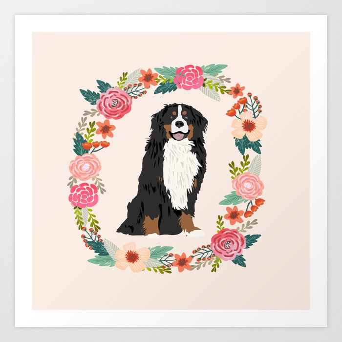 bernese mountain dog floral wreath dog gifts pet portraits Art