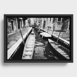 Venice, Italy, Film Photo, Analog, Black and White Framed Canvas