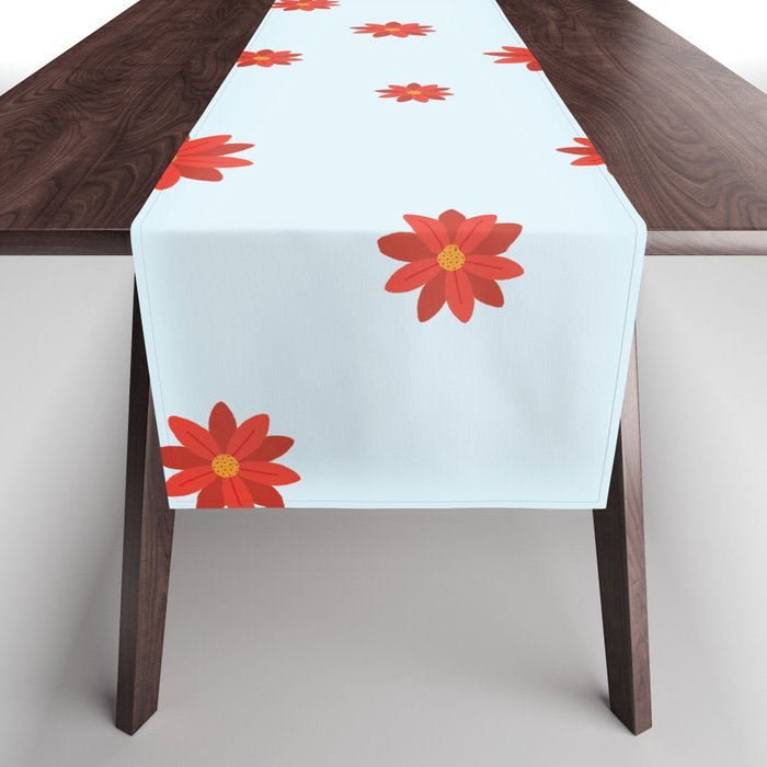 Christmas Sky Blue Floral Print Flower Decoration Table Runner