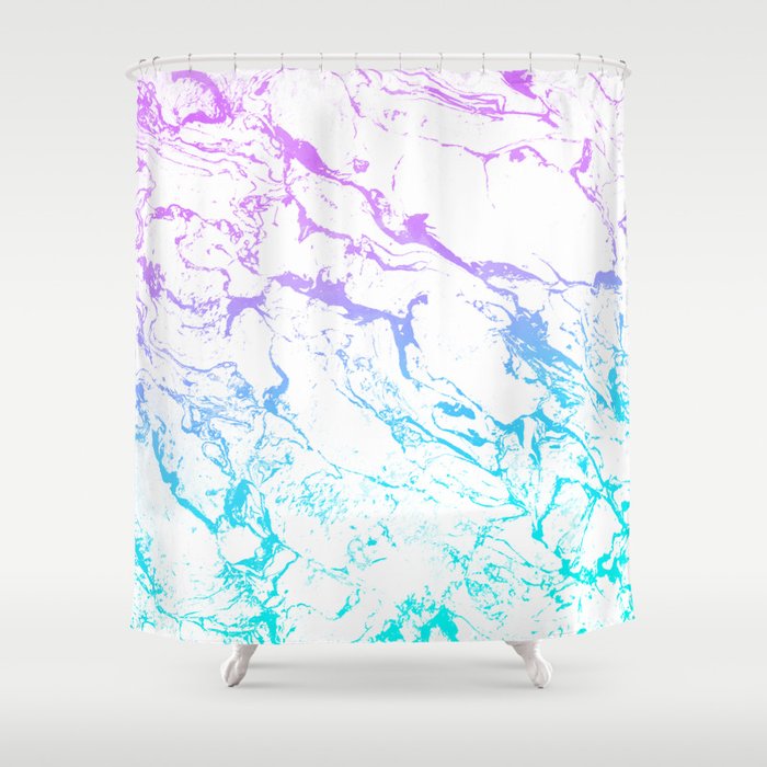 White Marble Purple Blue Turquoise, White And Purple Shower Curtain