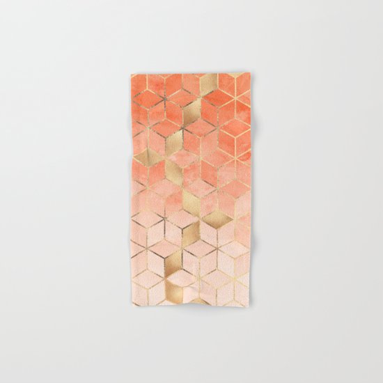 Soft Peach Gradient Cubes Hand & Bath Towel