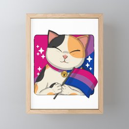 Calico Cat Holding Bisexual Pride Flag Framed Mini Art Print