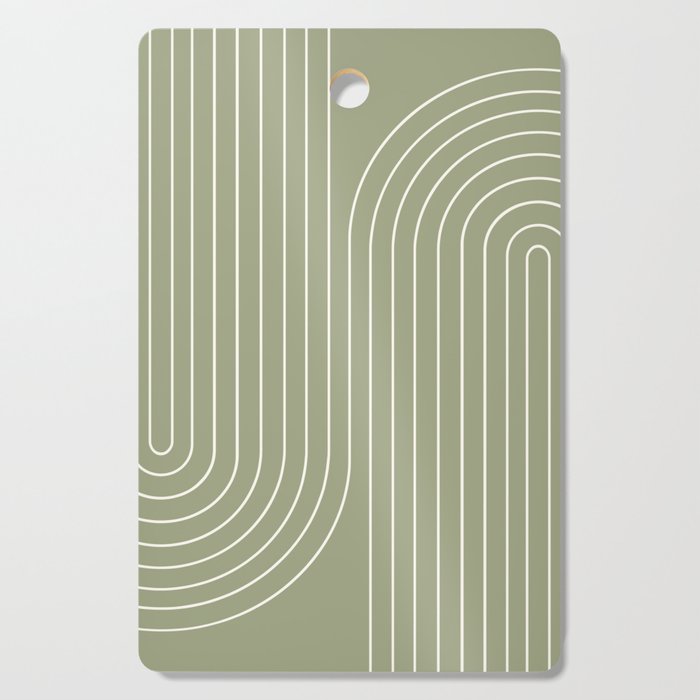 Minimal Line Curvature LXXXII Earthy Sage Green Mid Century Modern Arch Abstract Cutting Board