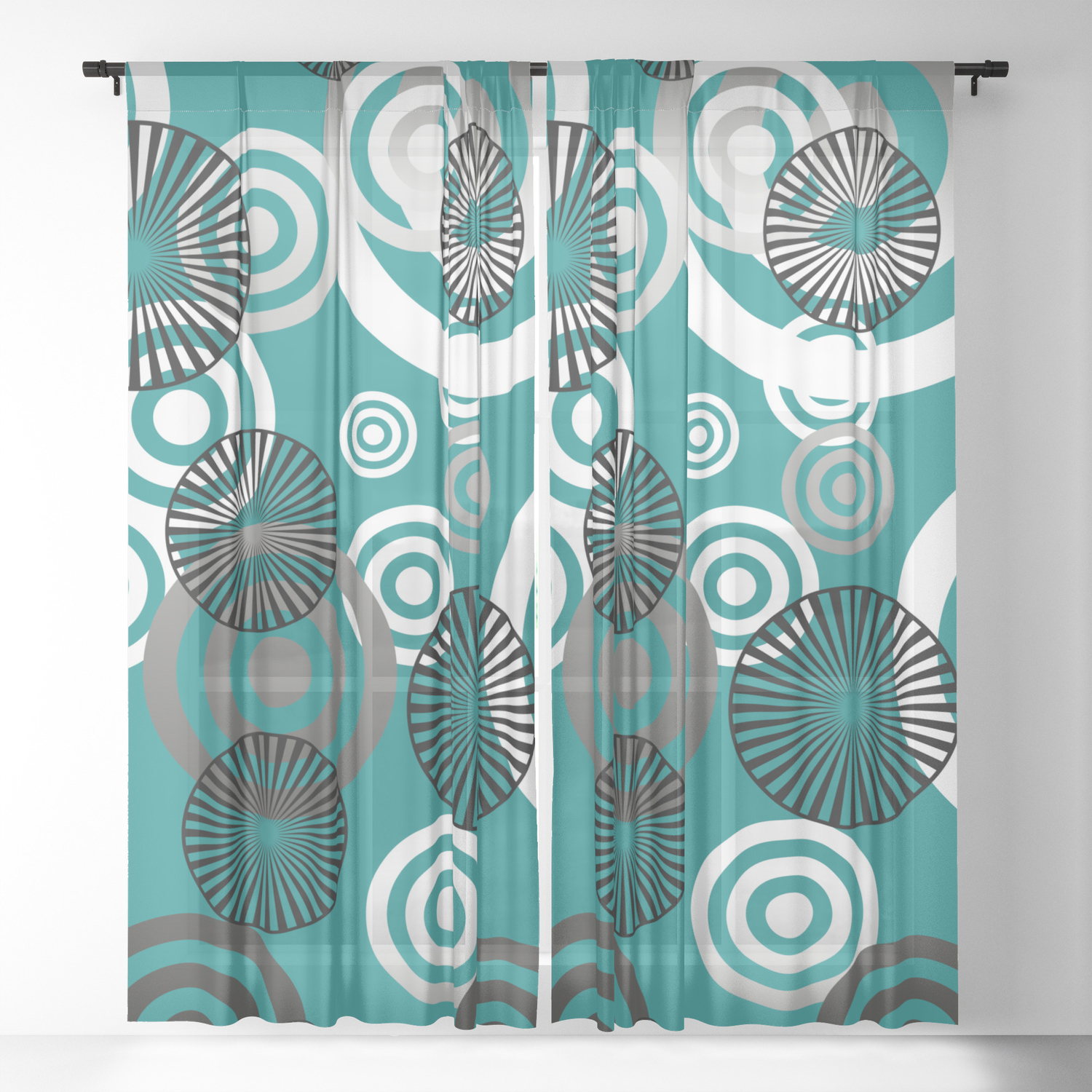 Turquoise Sheer Curtain By Carmenjc, White And Turquoise Curtains
