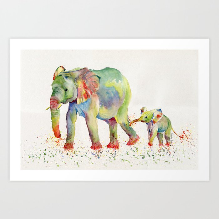 Colorful Elephant Family Art Print