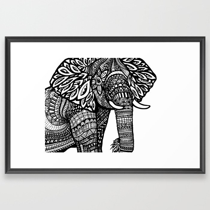 Elephant Zentangle Design | Cool Animal Doodle Art Framed Art Print