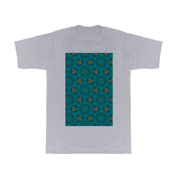 Dark Cyan Marble with Gold Ornament Accent T Shirt