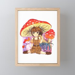 Kawaii Anime girl with enchanted forest mushroom theme Framed Mini Art Print