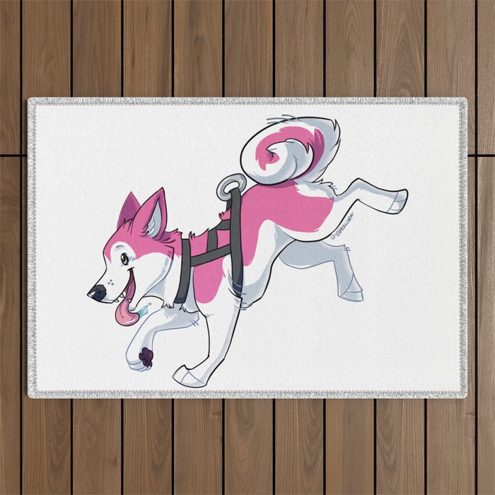 Pink Husky Running Outdoor Rug