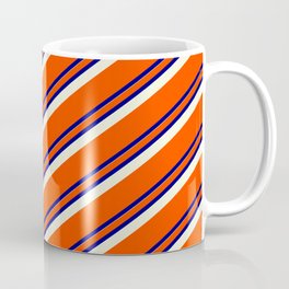 [ Thumbnail: Red, Blue, and Beige Colored Striped Pattern Coffee Mug ]