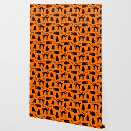 Halloween black cat animal pattern cartoon illustration Wallpaper