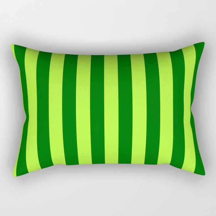 Dark Green & Light Green Colored Stripes/Lines Pattern Rectangular Pillow
